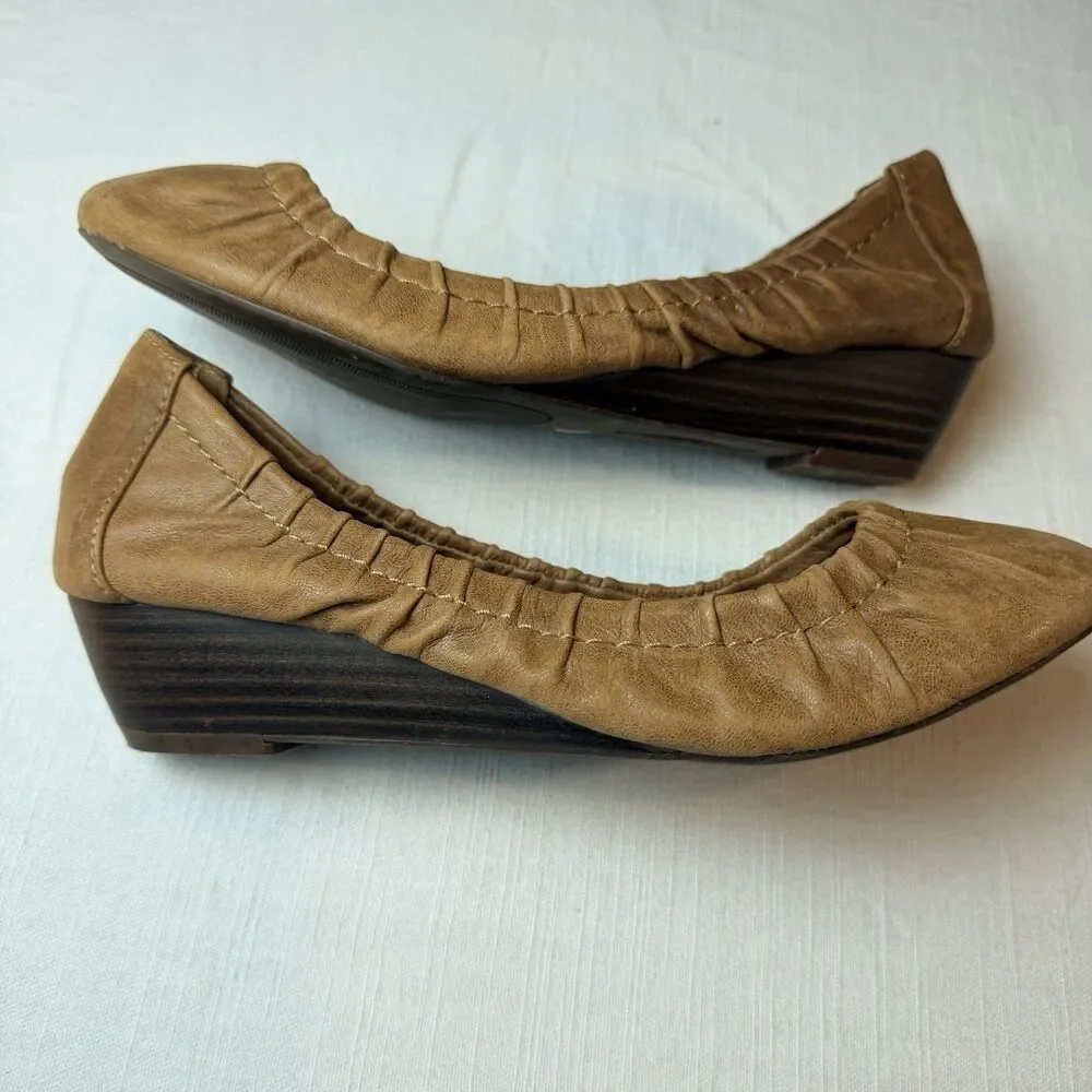 Lucky Brand Shoes Womens 8.5 M Camel Tan Leather Wedge Ballet Flats Bohemian